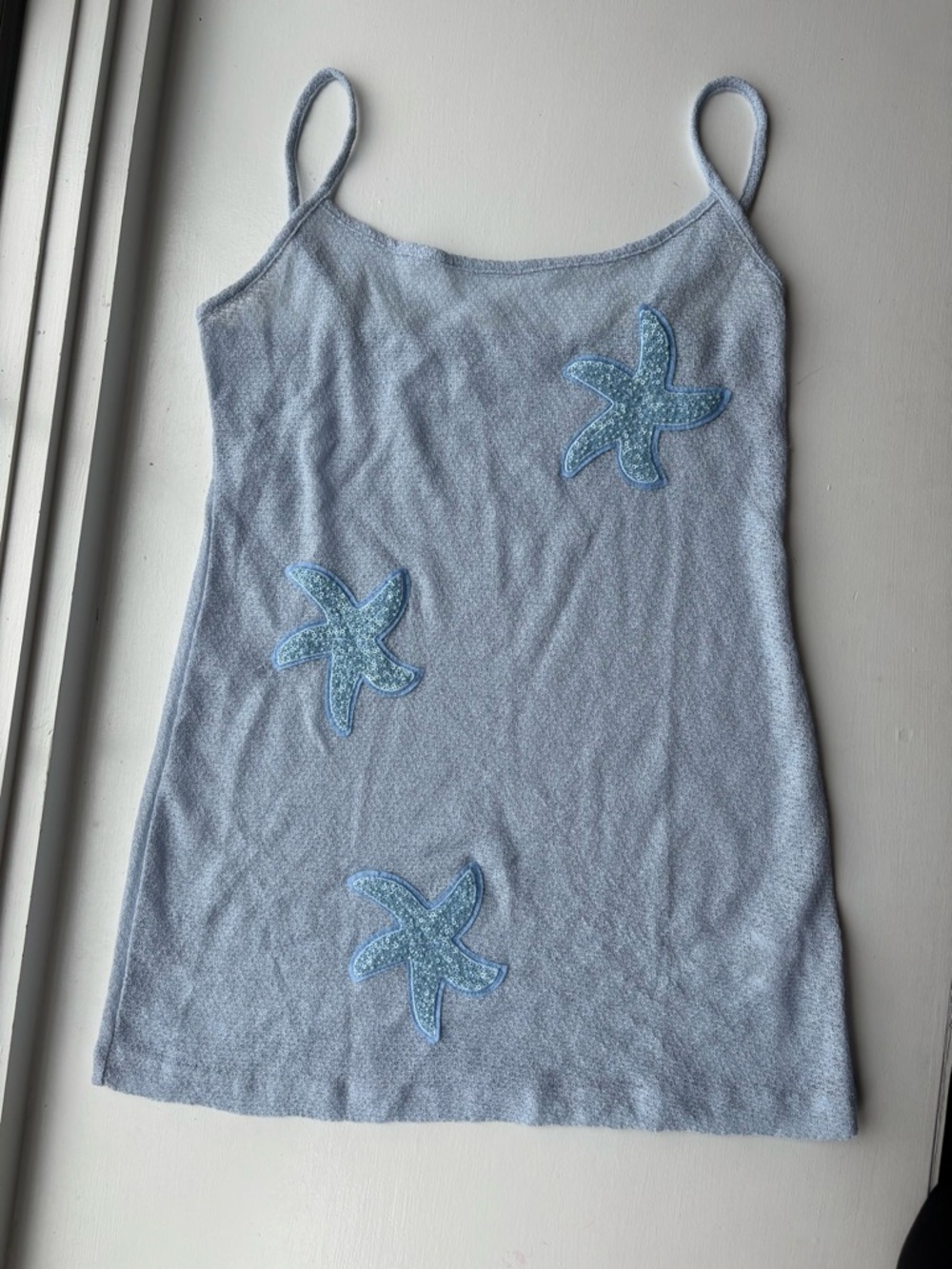 Light Blue Starfish Appliqué Spaghetti Strap Dress